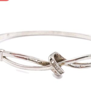 Elegant 925 Sterling Silver Twist Bangle Bracelet With Diamond Accents
